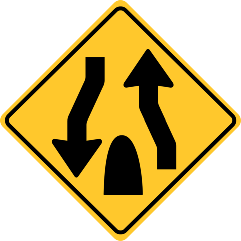 Yellow and Black Divided Highway Ends Sign Template